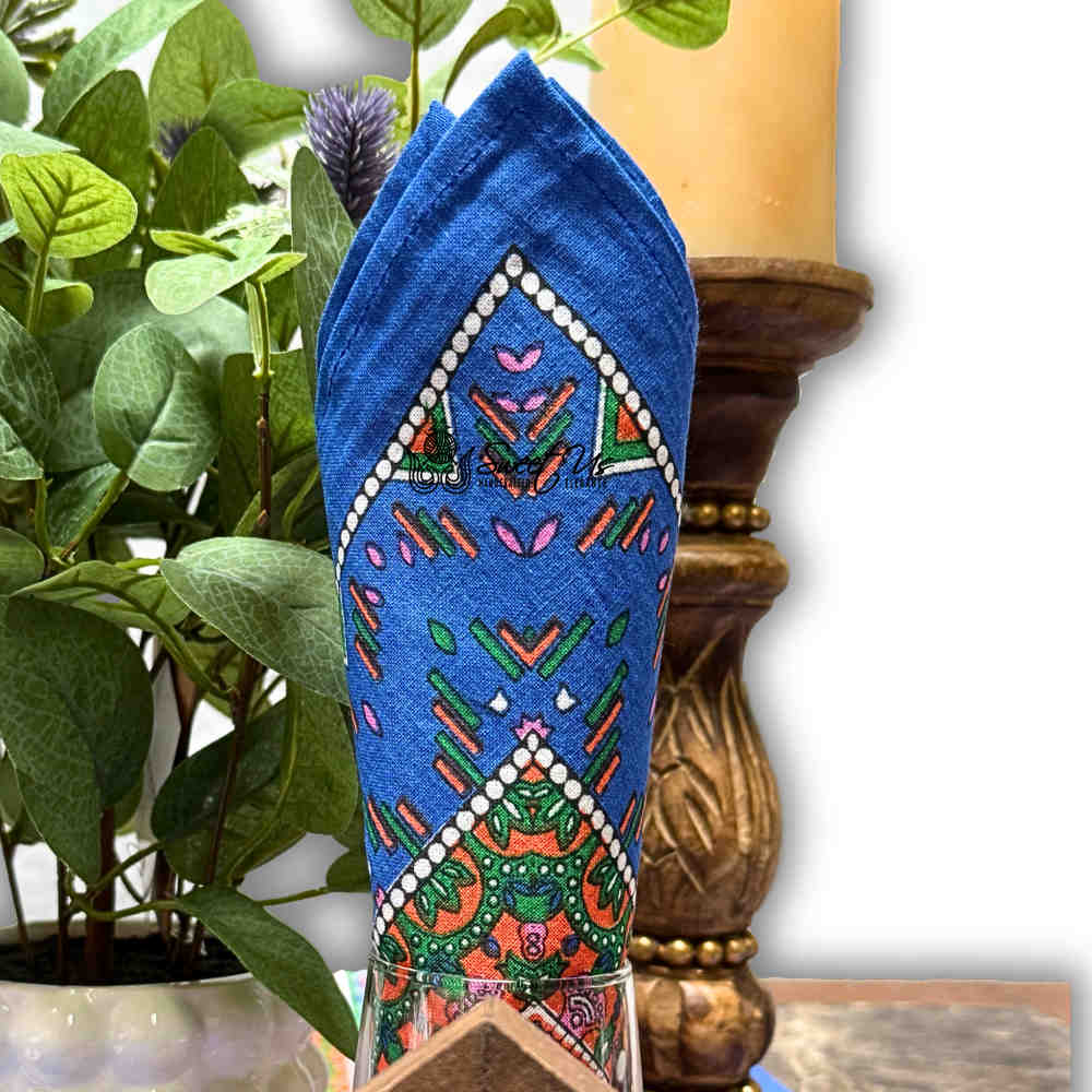 Sapphire Spectrum Geometric Print Set of Four Dinner Napkins, Blue Mirage