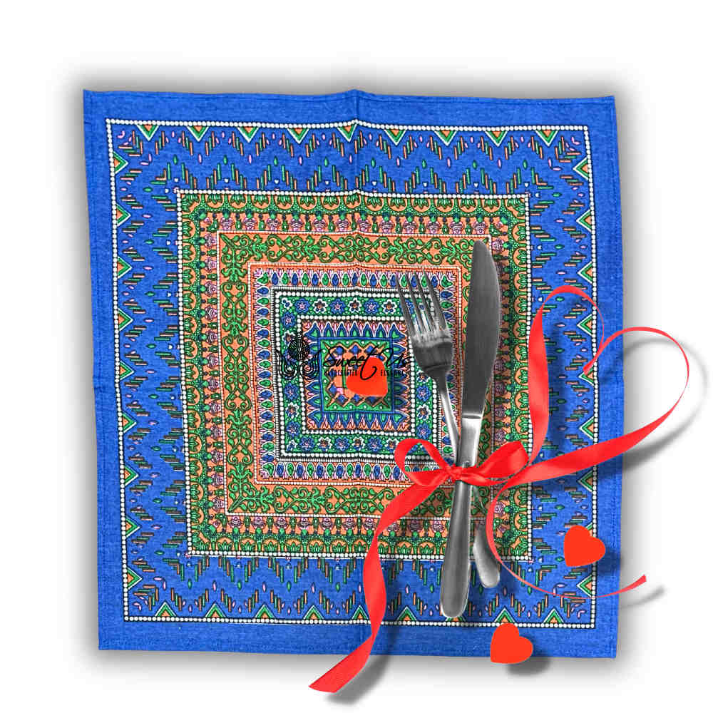 Sapphire Spectrum Geometric Print Set of Four Dinner Napkins, Blue Mirage