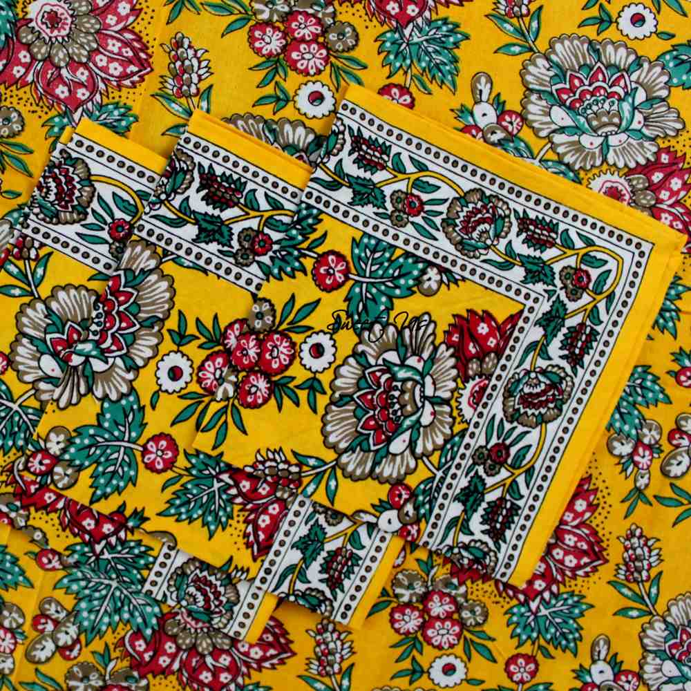 Floraison de Luxe Cotton French Country Floral Napkins, Golden Garden