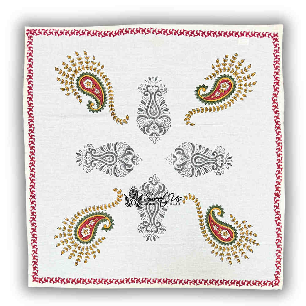 Paisley Cradle Floral Cotton Block Print Set of Four Dinner Napkins, Tuscan Foliage