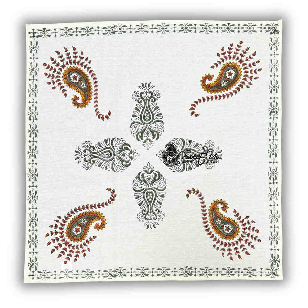 Paisley Cradle Floral Cotton Block Print Set of Four Dinner Napkins, Olive Grove