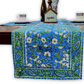 Royal Paisley Floral Cotton Block Print Table Runner, Ocean Blue - Sweet Us