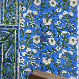 Royal Paisley Floral Cotton Block Print Table Runner, Ocean Blue