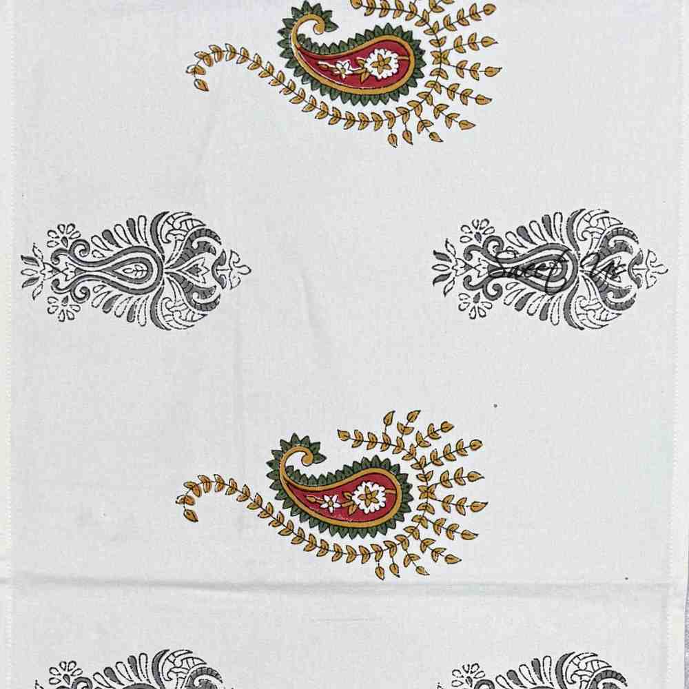 Paisley Cradle Floral Cotton Block Print Table Runner, Tuscan Foliage
