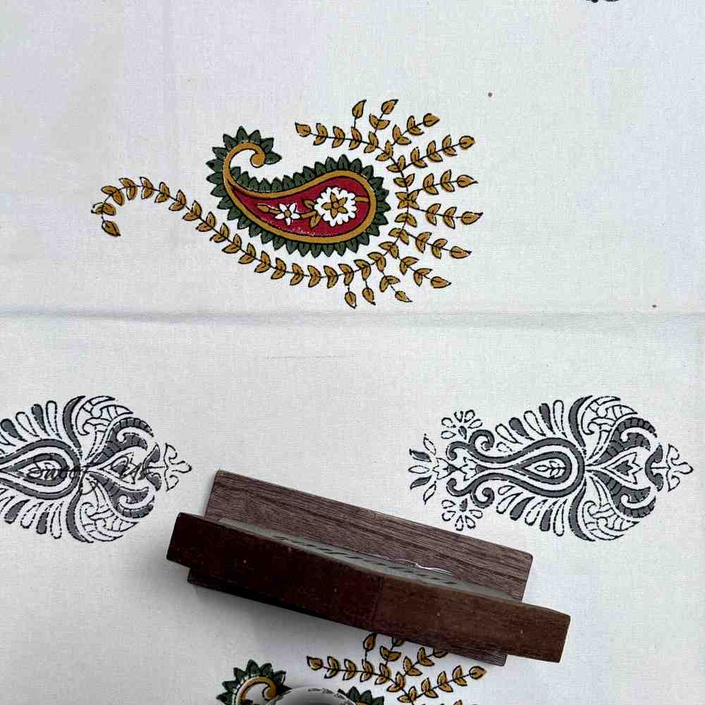 Paisley Cradle Floral Cotton Block Print Table Runner, Tuscan Foliage