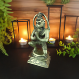 Antique Brass Lord Hanuman Sitting with Coil Tail Statue 4.25" High Figurine Sculpture Hinduism Decor