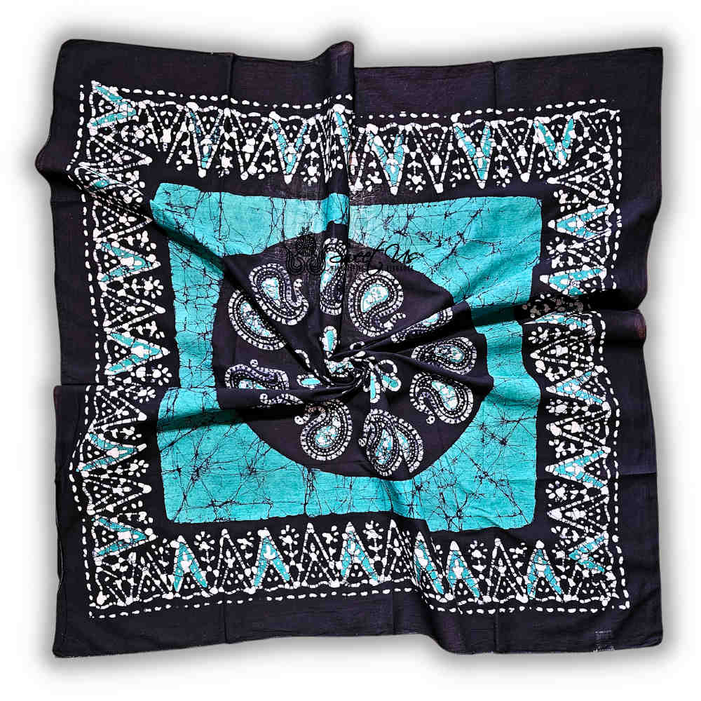 Paisley Oasis Cotton Batik Print Summer Floral Scarf for Women, Sea Breeze