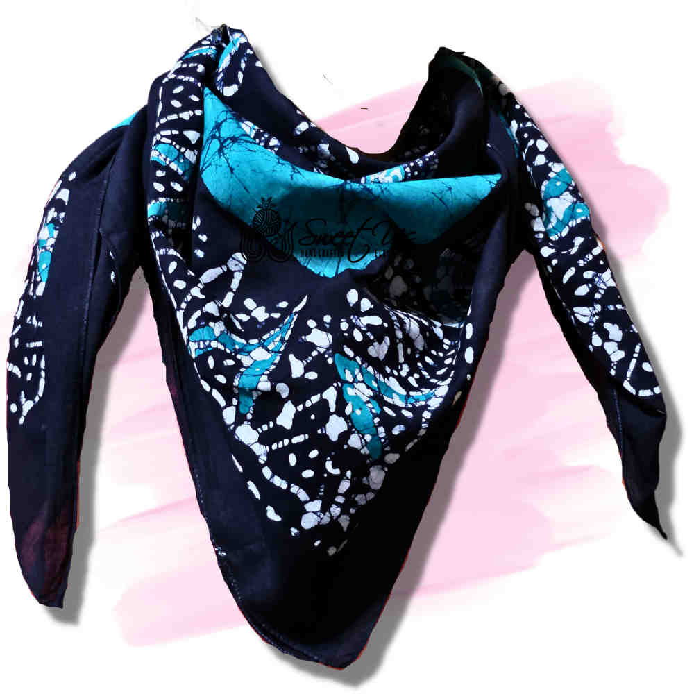 Paisley Oasis Cotton Batik Print Summer Floral Scarf for Women, Sea Breeze