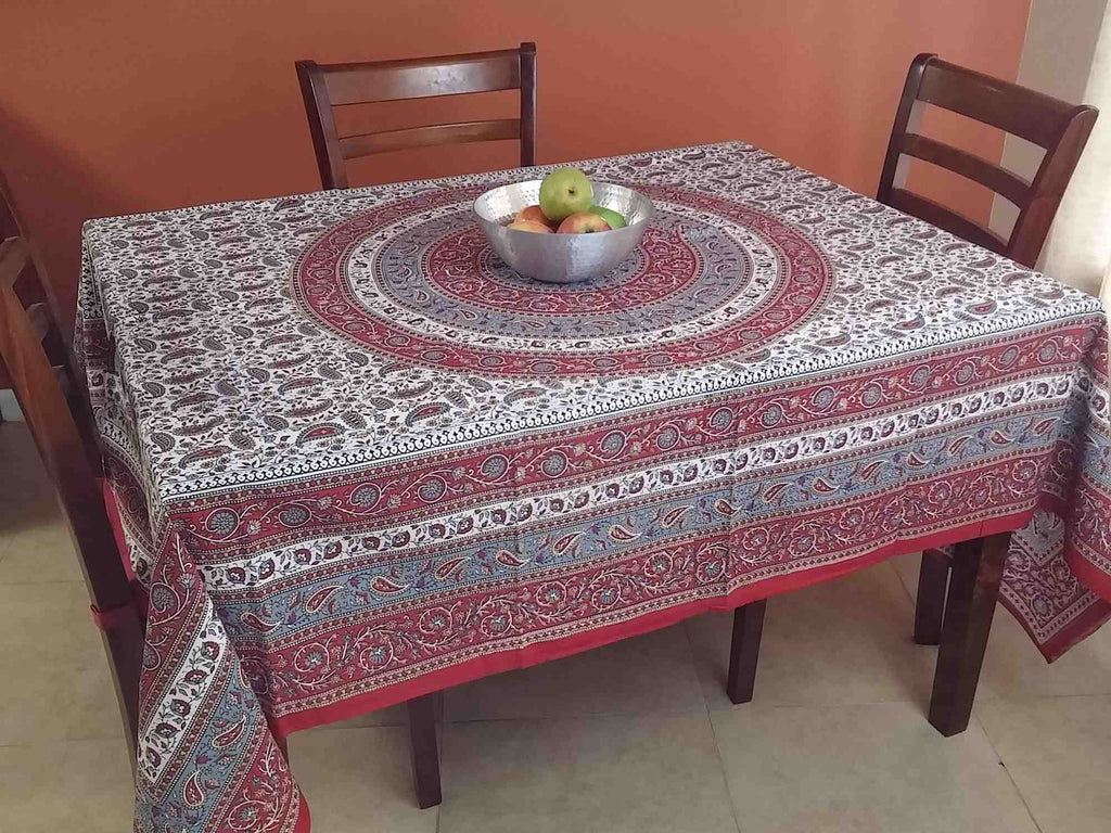 Handmade 100% Cotton Paisley Mandala Tapestry Tablecloth Spread 64x90 Red Grey - Sweet Us