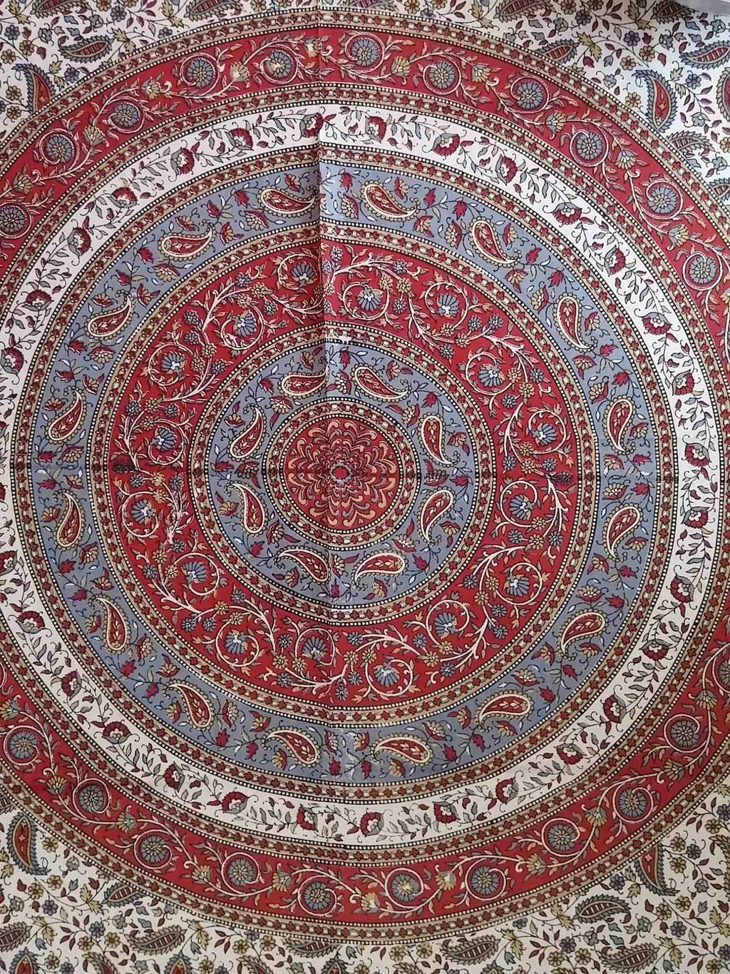 Handmade 100% Cotton Paisley Mandala Tapestry Tablecloth Spread 64x90 Red Grey - Sweet Us