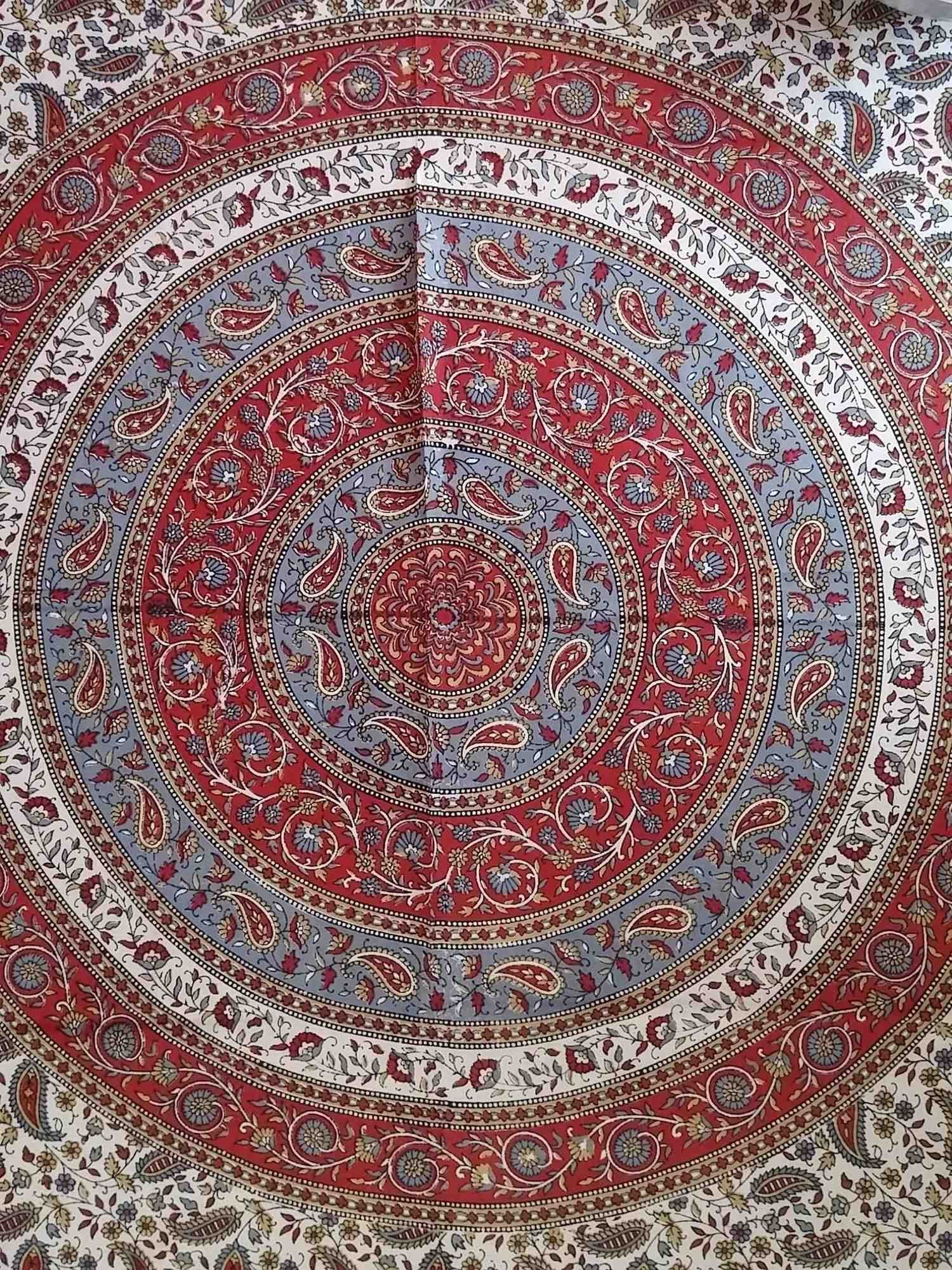 Handmade 100% Cotton Paisley Mandala Tapestry Tablecloth Spread 64x90 Red Grey - Sweet Us