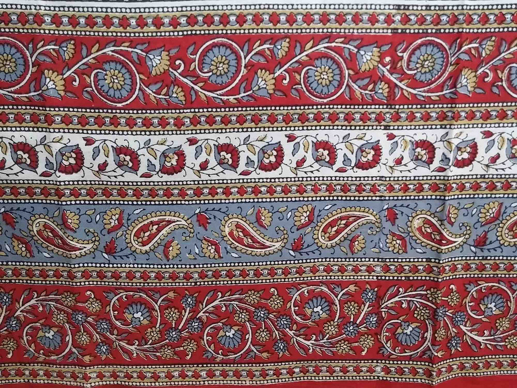 Handmade 100% Cotton Paisley Mandala Tapestry Tablecloth Spread 64x90 Red Grey - Sweet Us