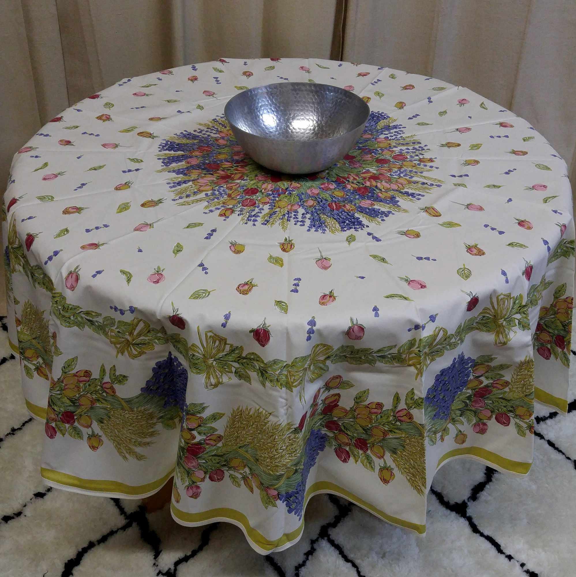 Wipeable Tablecloth French Provencal Acrylic Coated Cotton Rose Lavender White - Sweet Us
