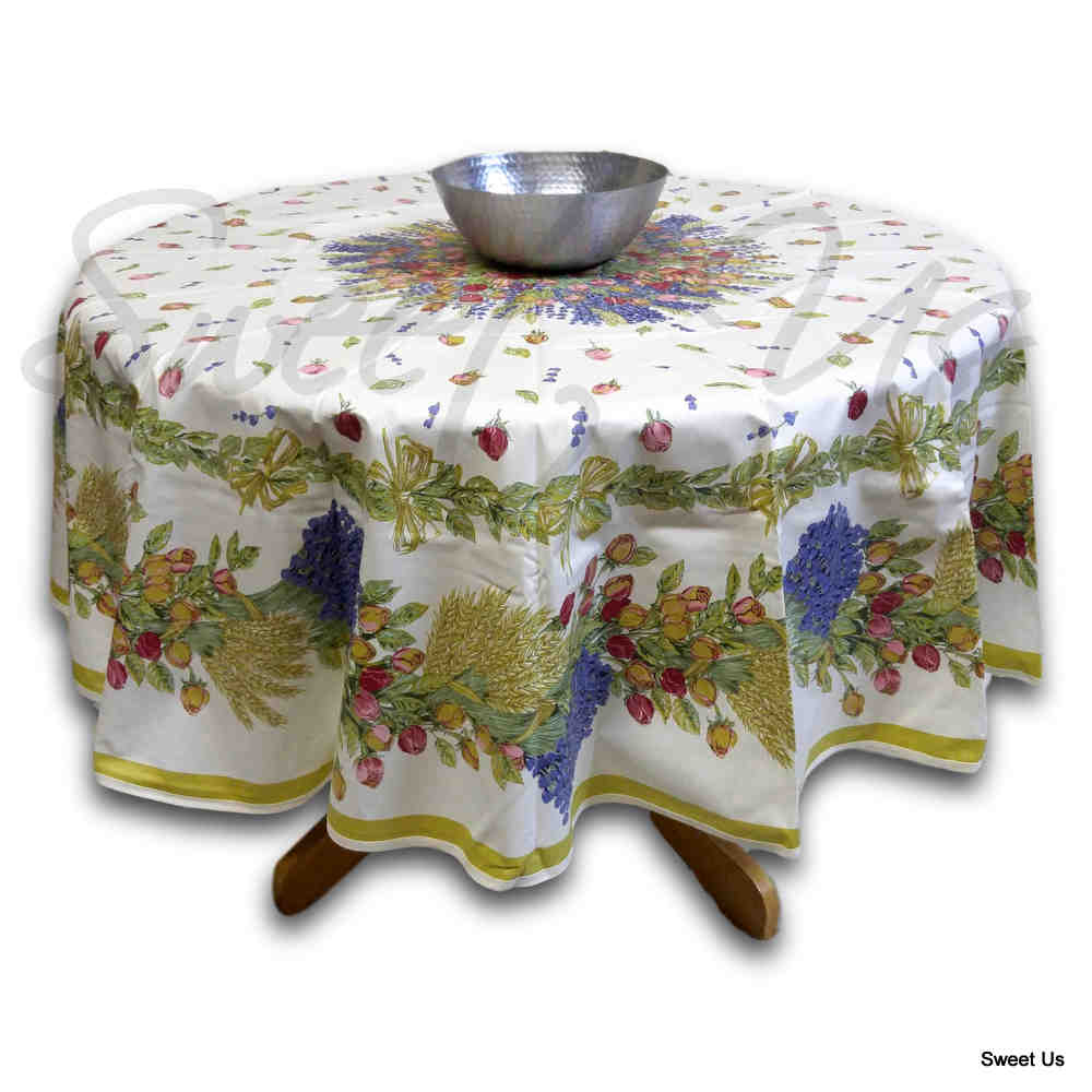 Wipeable Tablecloth French Provencal Acrylic Coated Cotton Rose Lavender White - Sweet Us