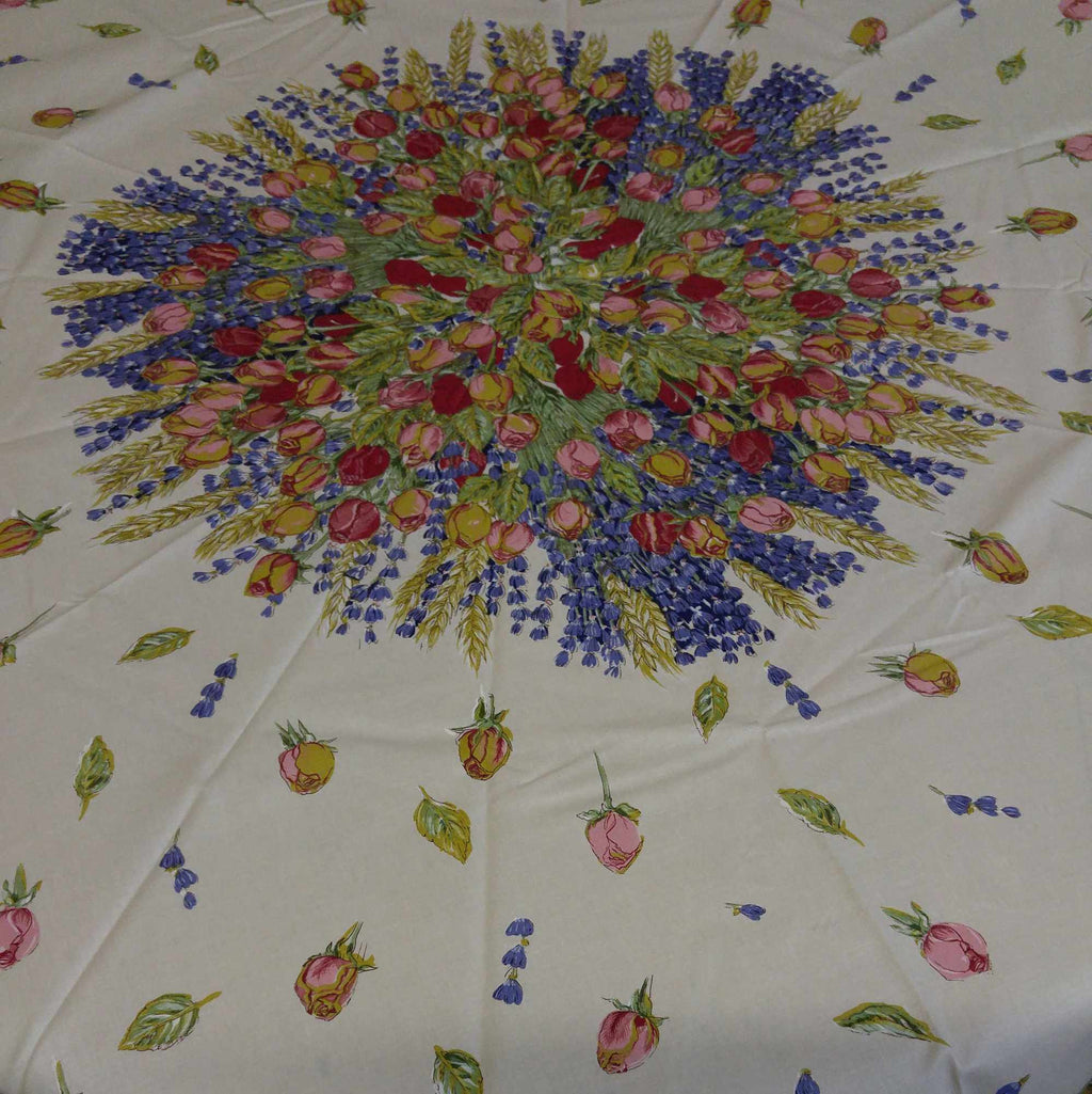 Wipeable Tablecloth French Provencal Acrylic Coated Cotton Rose Lavender White - Sweet Us