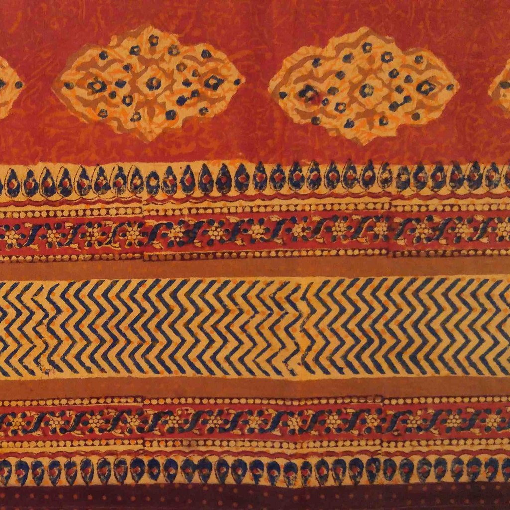 Cotton Kensington Block Print Tablecloth Rectangular Round Square Napkins Rust - Sweet Us