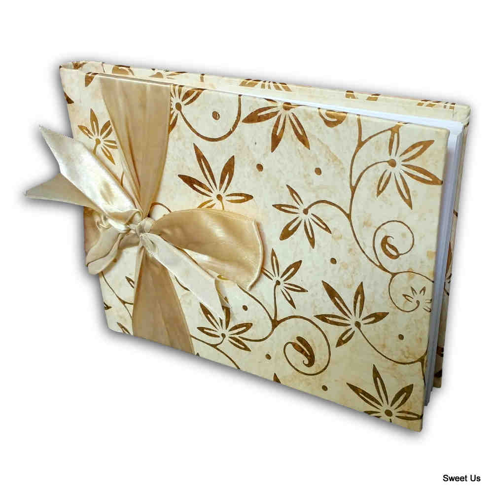 Handcrafted Recycled Paper Floral Book, Journal, Wedding Book, Photo Album Beige