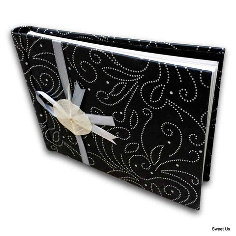 Handcrafted Recycled Paper Floral Book, Journal, Wedding Book, Photo Album Black