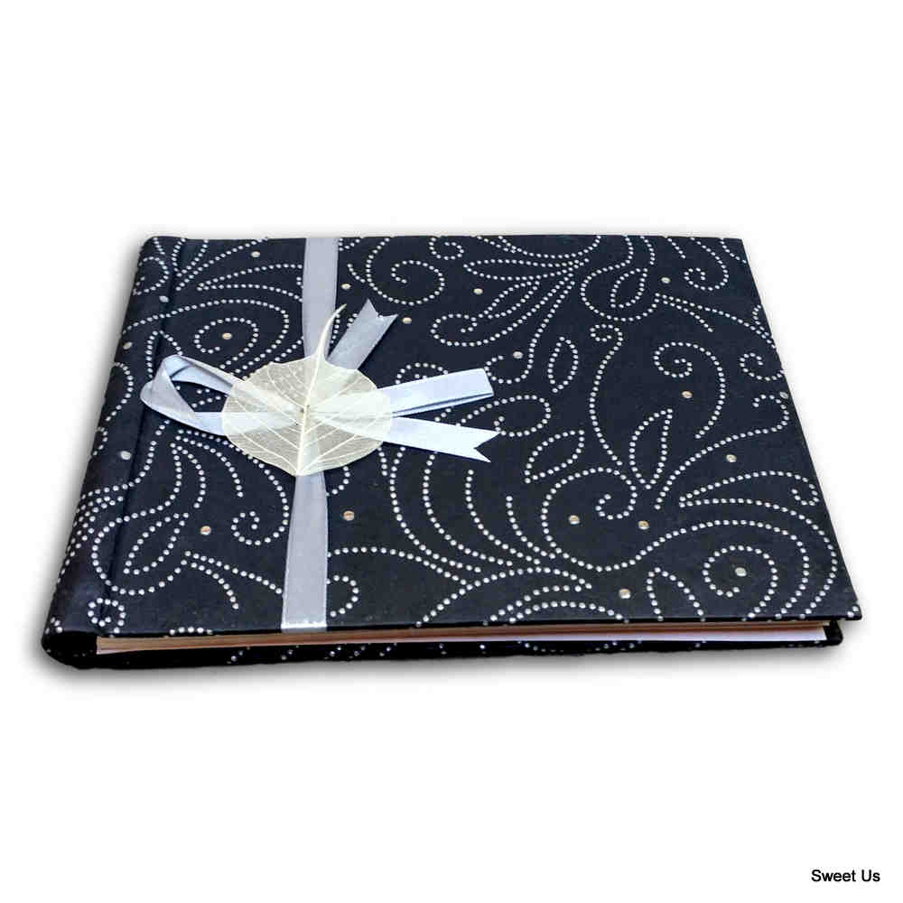Handcrafted Recycled Paper Floral Book, Journal, Wedding Book, Photo Album Black