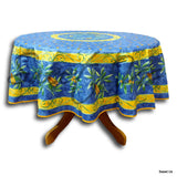 Wipeable Tablecloth Rectangle, Round Spillproof French Acrylic Coated Blue Bees