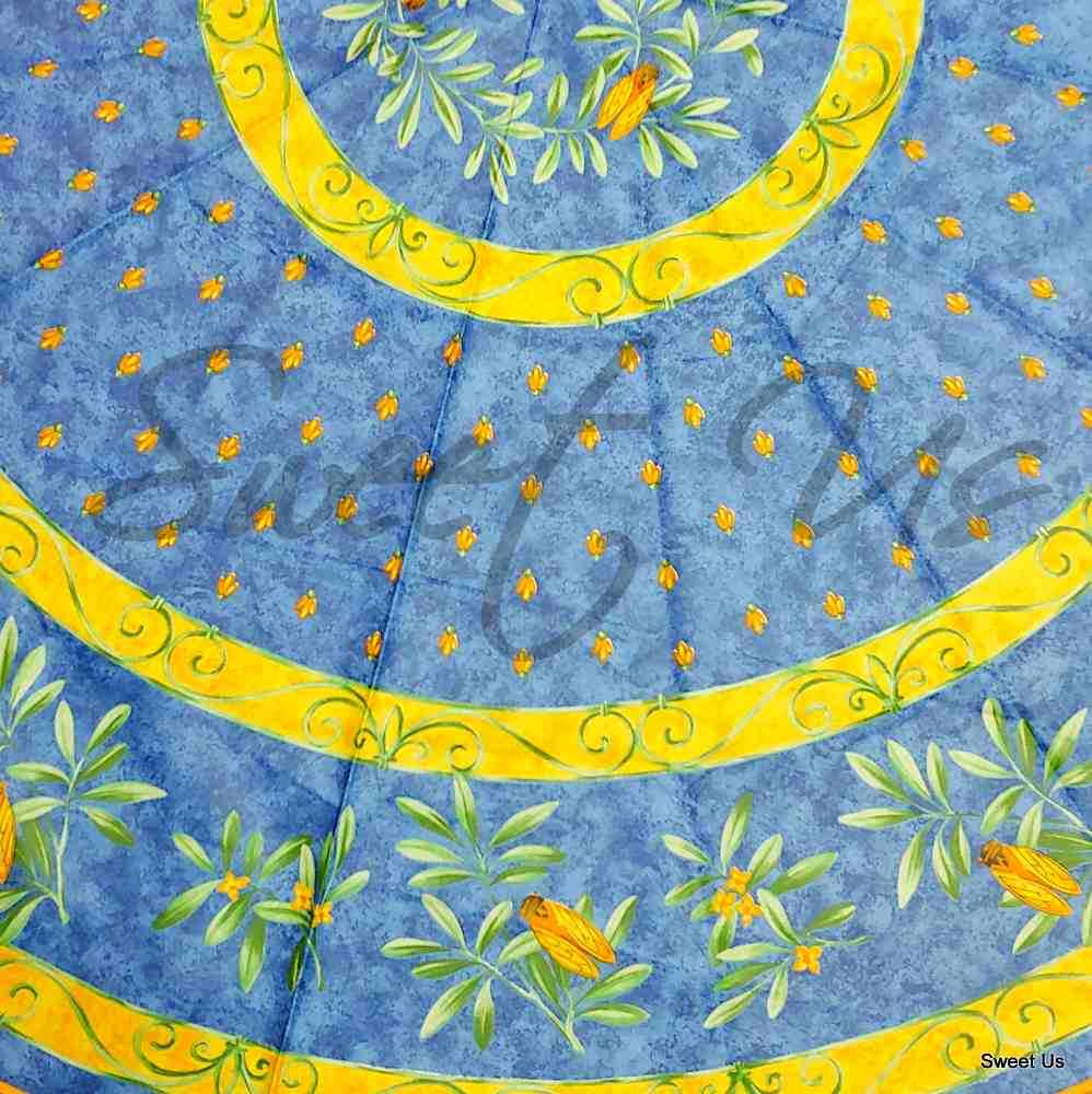 Wipeable Tablecloth Rectangle, Round Spillproof French Acrylic Coated Blue Bees