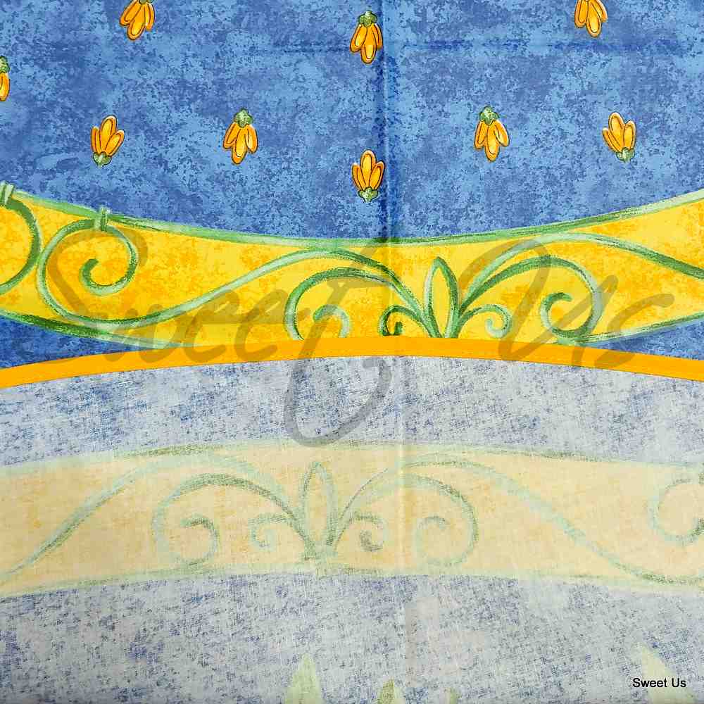 Wipeable Tablecloth Rectangle, Round Spillproof French Acrylic Coated Blue Bees