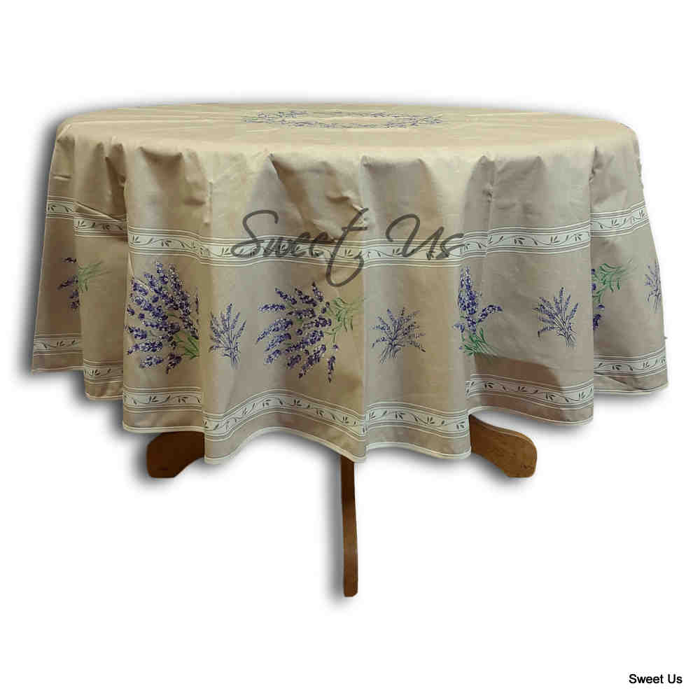 Wipeable Tablecloth French Provencal Acrylic Coated Cotton Lavender Yellow Ecru