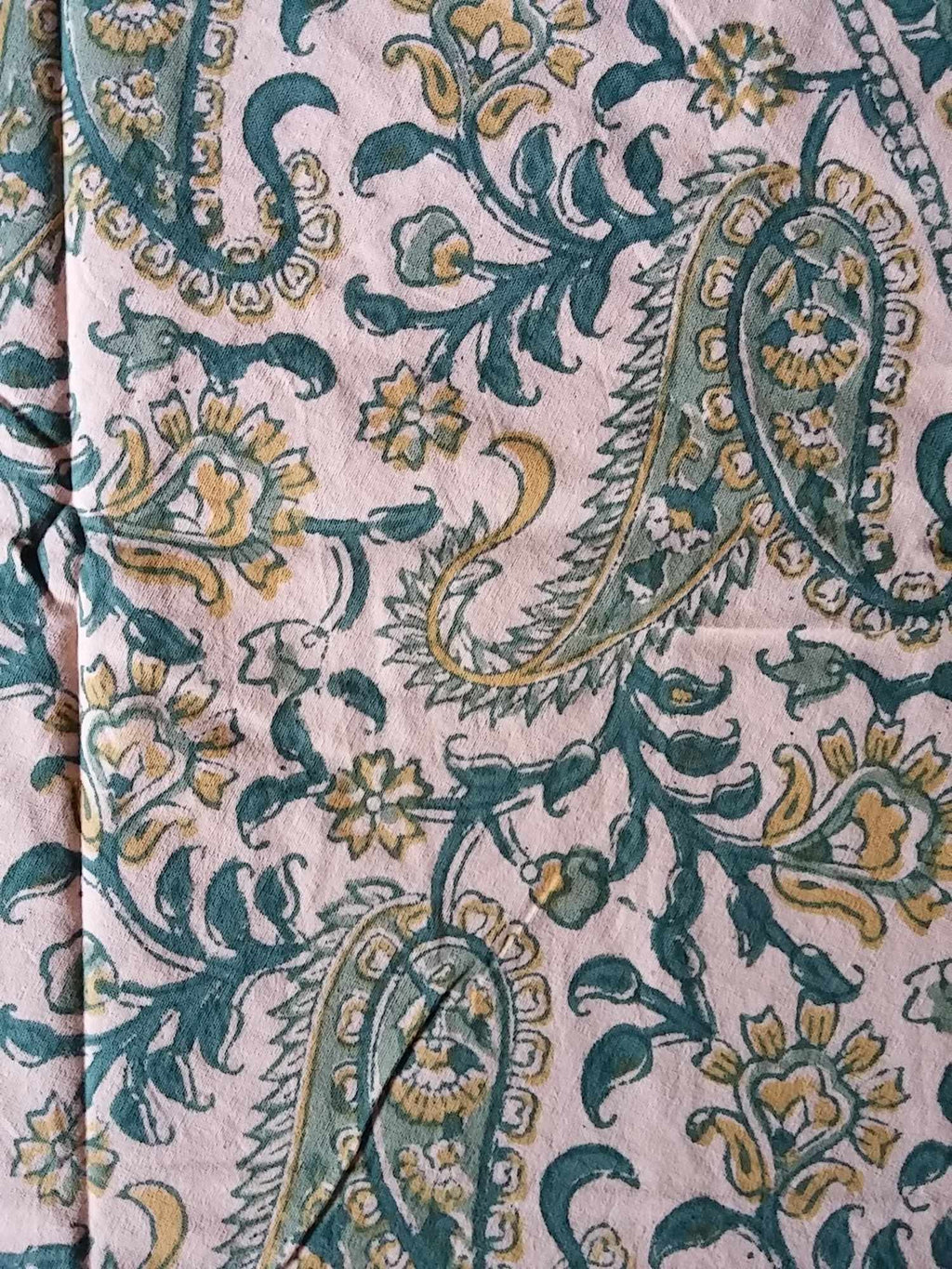 Floral Block Print Cotton Round Tablecloth Rectangle 60x90 Green Yellow Sq Linen - Sweet Us