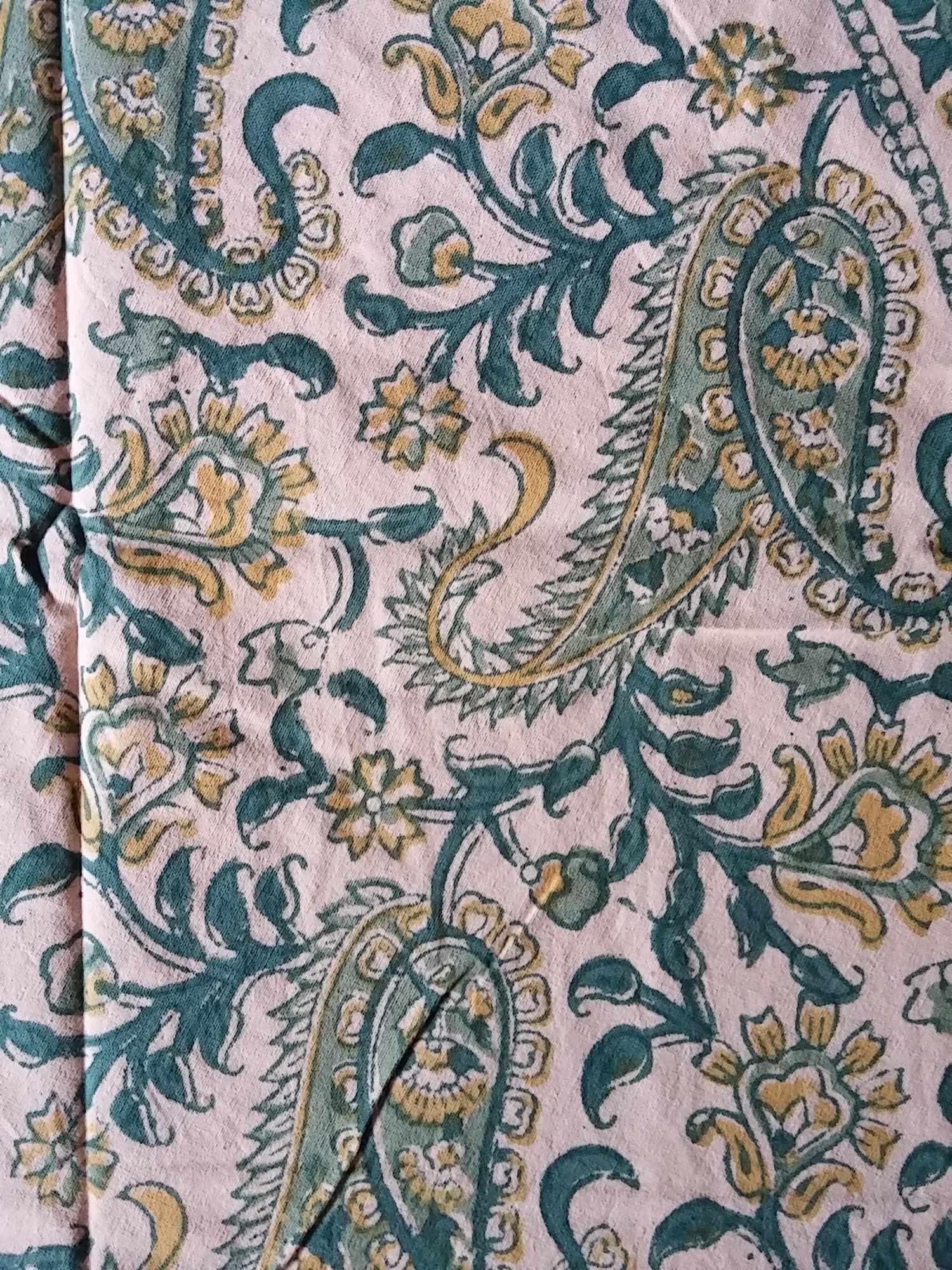 Floral Block Print Cotton Round Tablecloth Rectangle 60x90 Green Yellow Sq Linen - Sweet Us