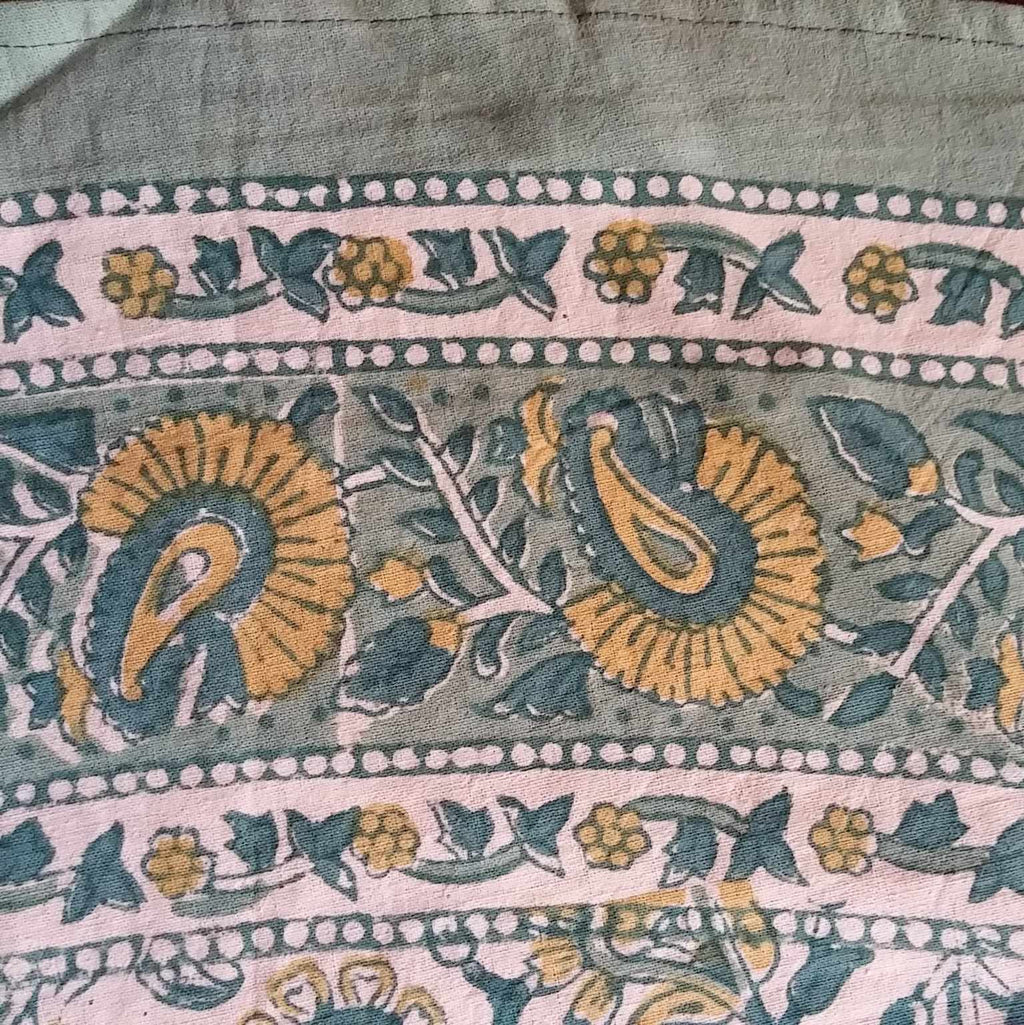 Floral Block Print Cotton Round Tablecloth Rectangle 60x90 Green Yellow Sq Linen - Sweet Us