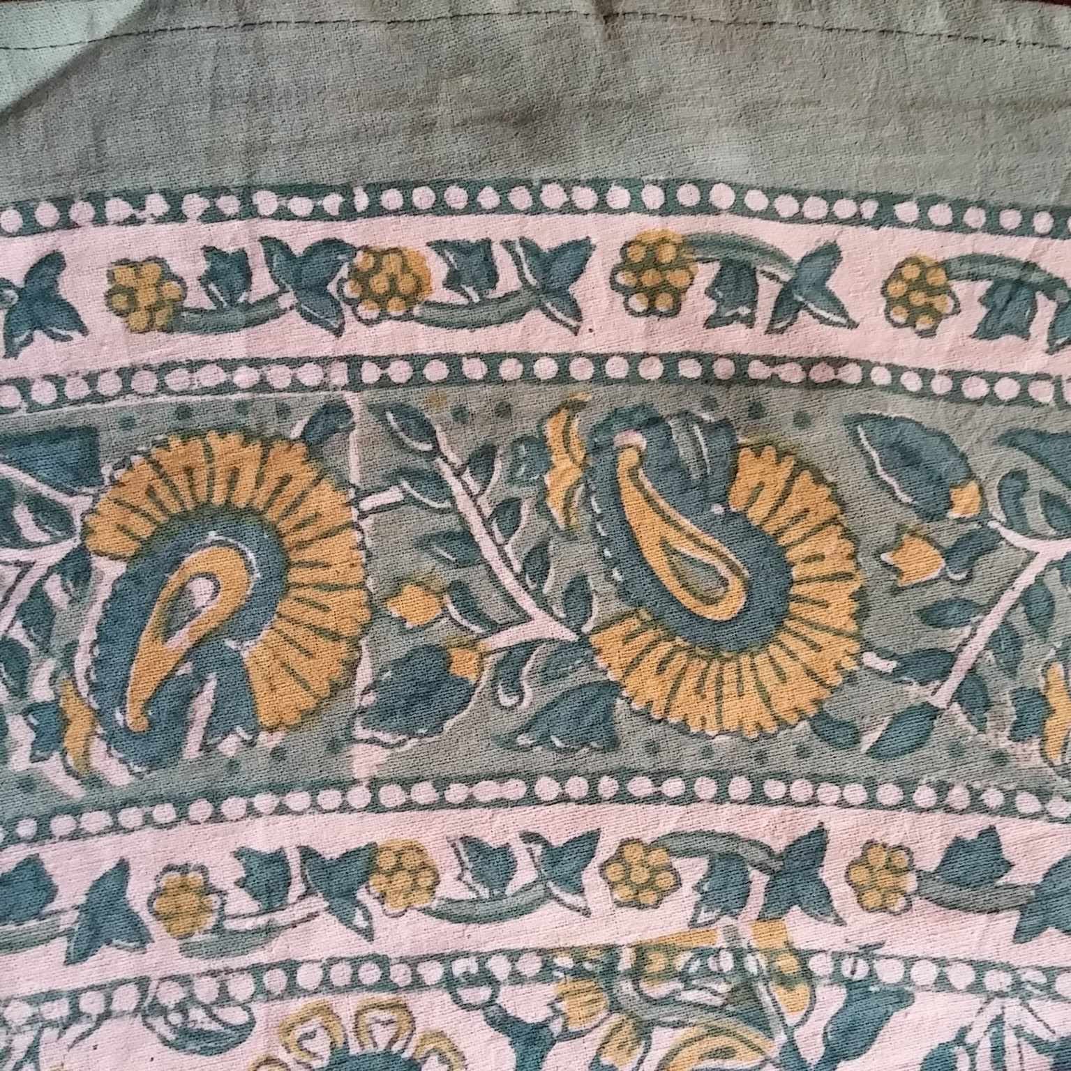 Floral Block Print Cotton Round Tablecloth Rectangle 60x90 Green Yellow Sq Linen - Sweet Us