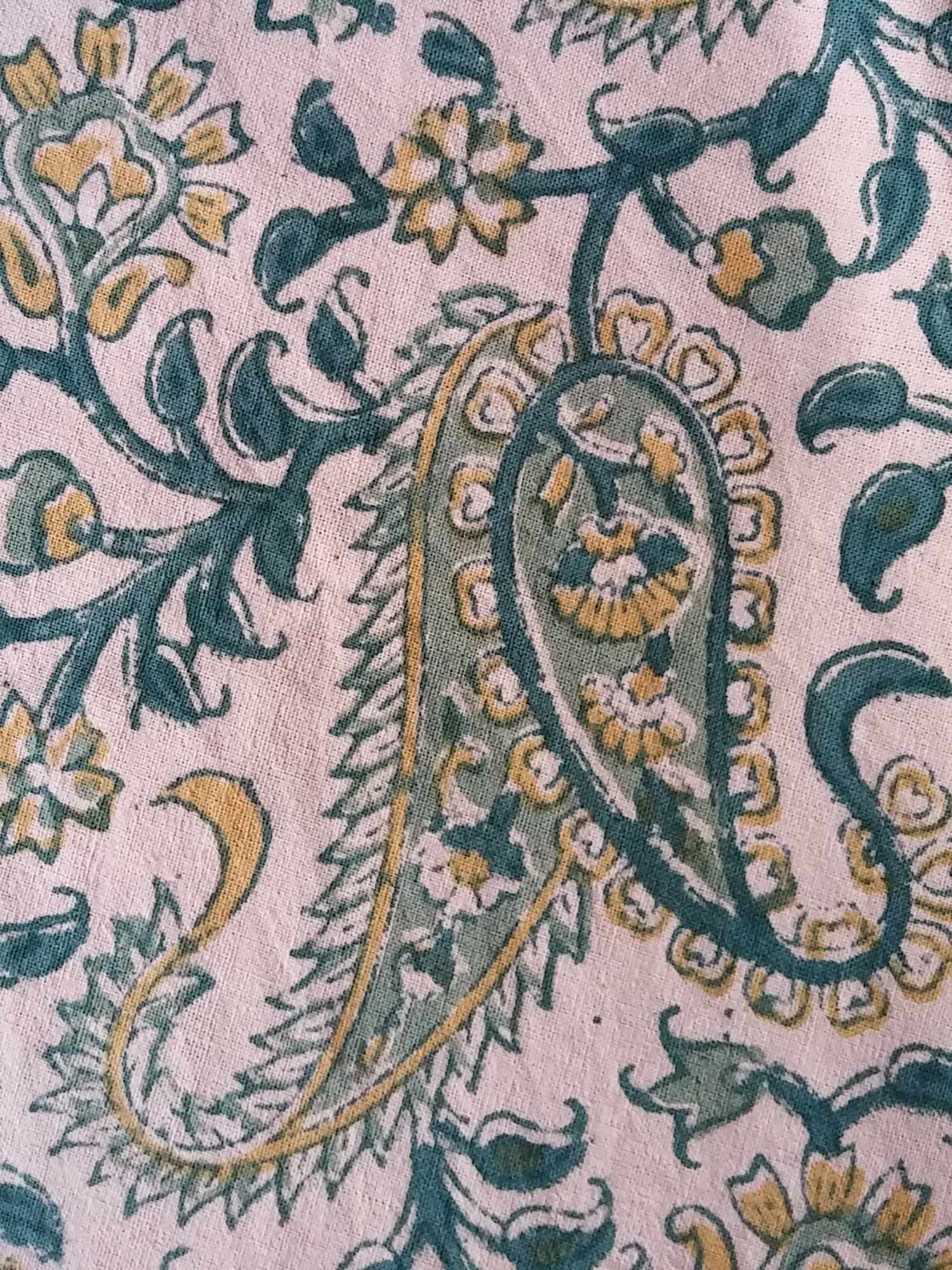 Floral Block Print Cotton Round Tablecloth Rectangle 60x90 Green Yellow Sq Linen - Sweet Us