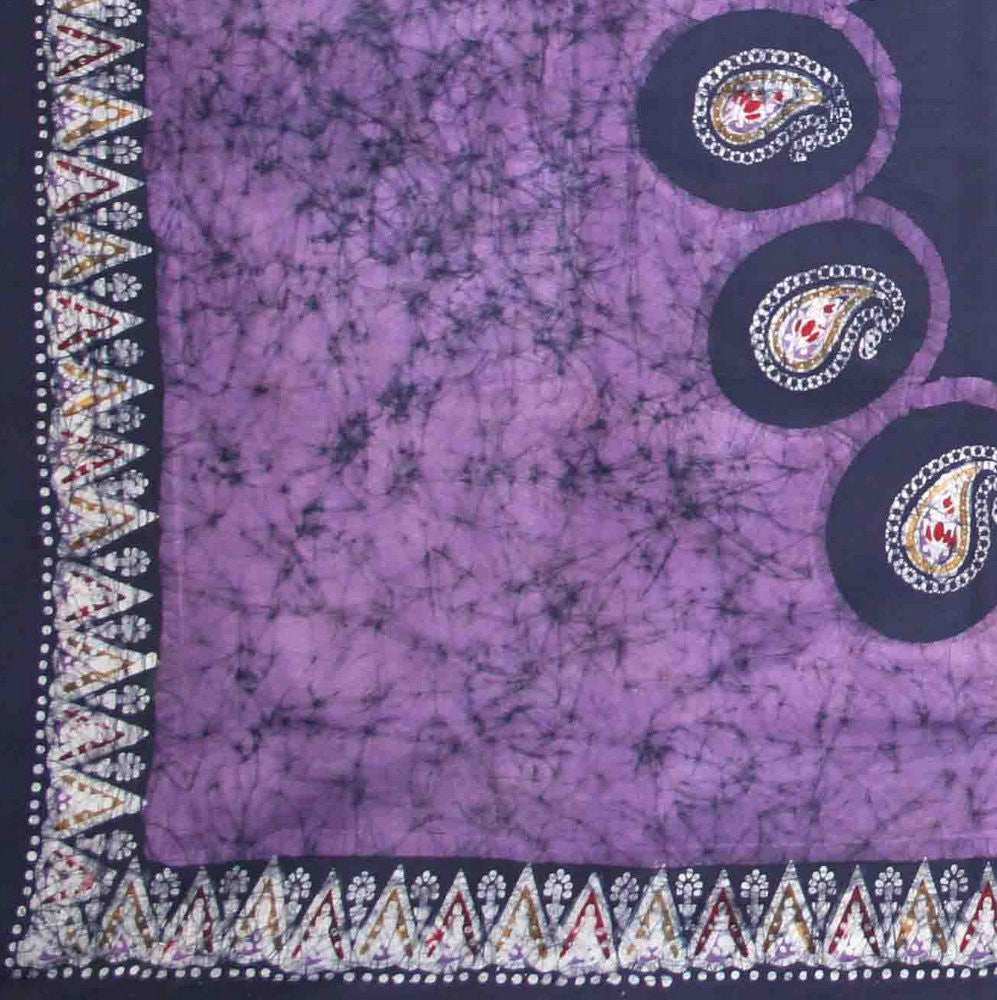 Handmade 100% Cotton Multi Batik Tapestry Bedspread Tablecloth Queen Purple - Sweet Us