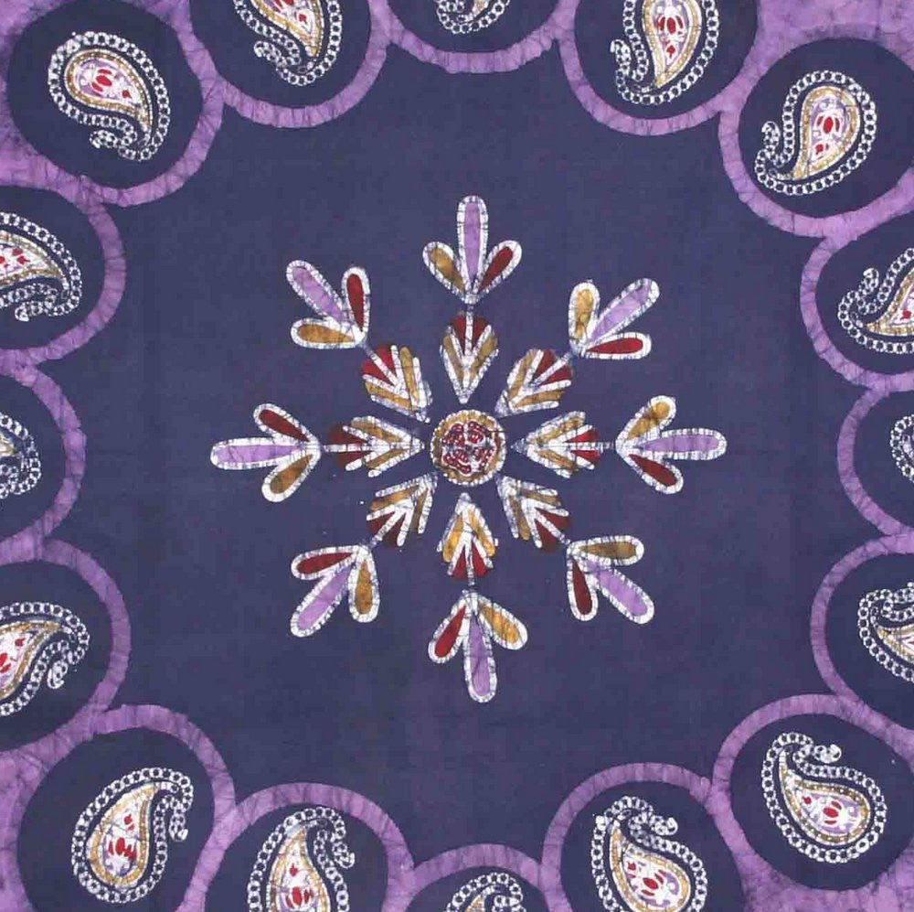 Handmade 100% Cotton Multi Batik Tapestry Bedspread Tablecloth Queen Purple - Sweet Us