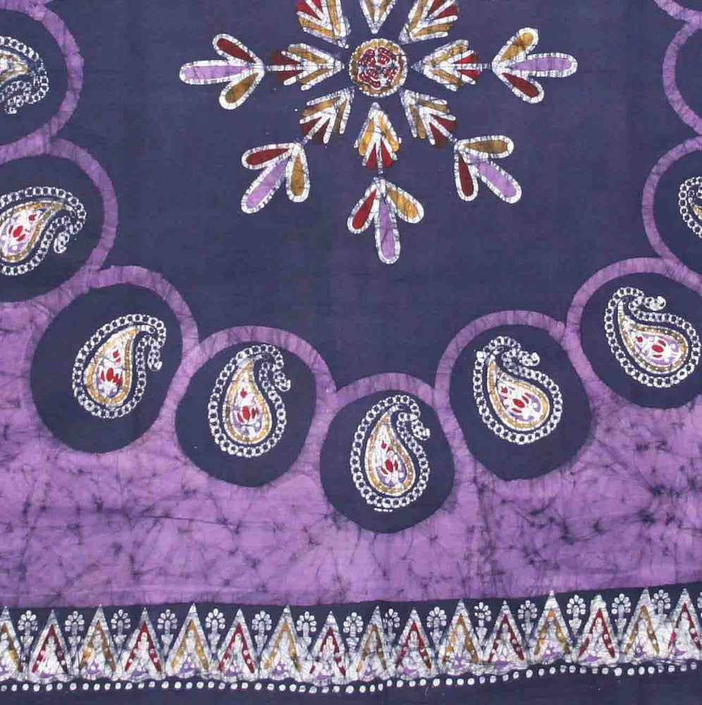 Handmade 100% Cotton Multi Batik Tapestry Bedspread Tablecloth Queen Purple - Sweet Us