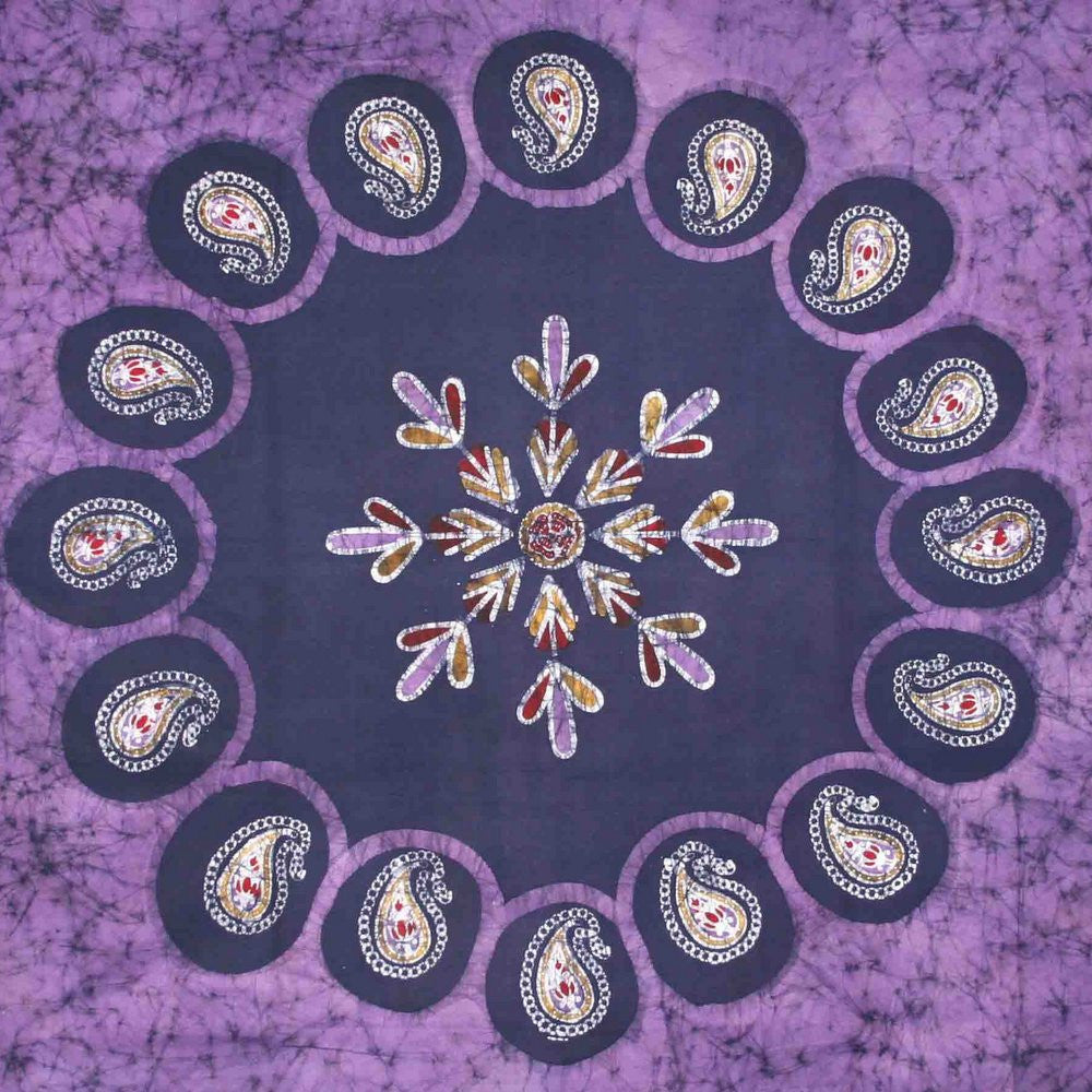 Handmade 100% Cotton Multi Batik Tapestry Bedspread Tablecloth Queen Purple - Sweet Us