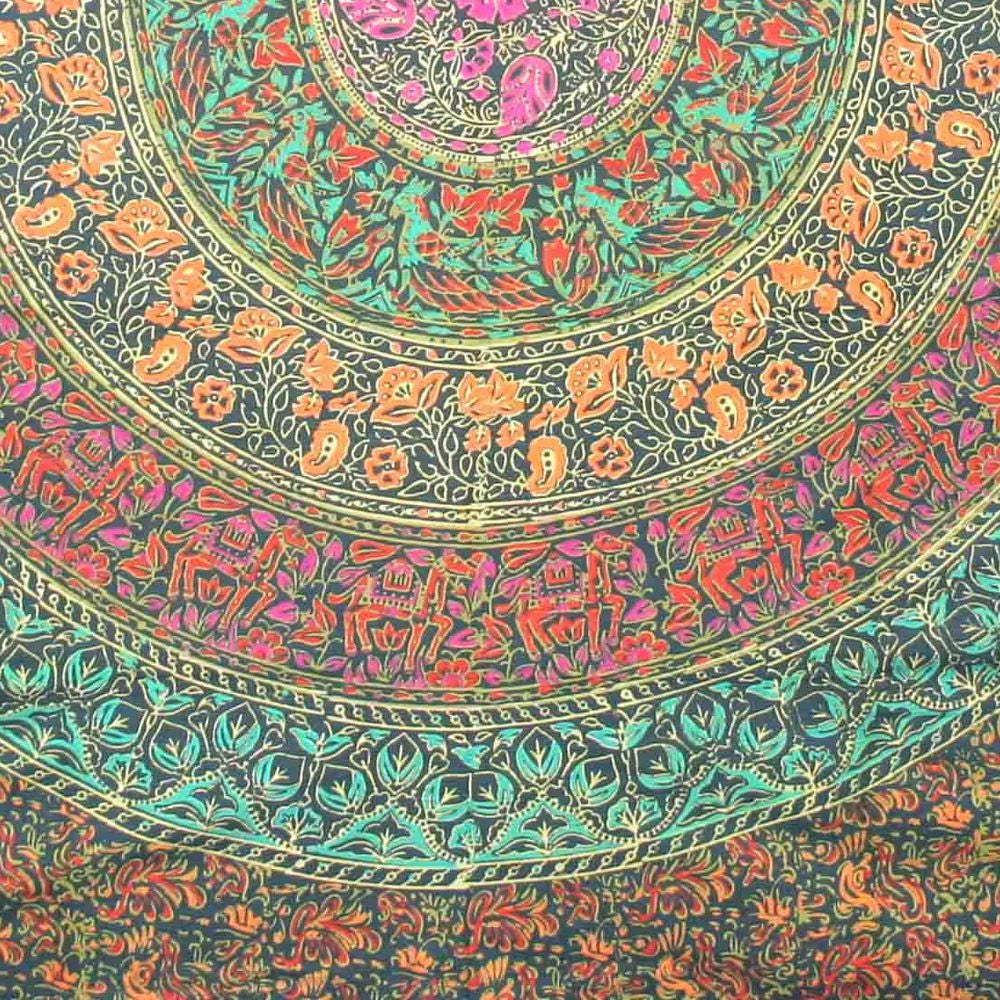Handmade 100% Cotton Sanganer Mandala Tapestry Spread Queen 108x108 Green - Sweet Us
