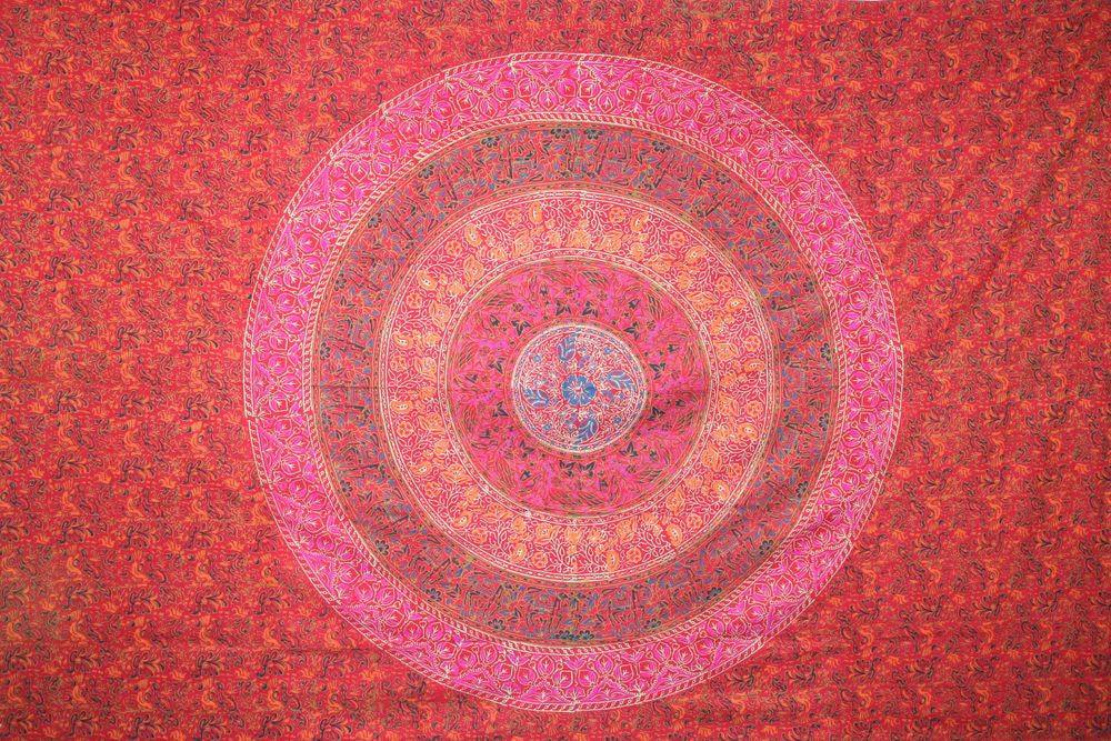 Clearance Sale Handmade 100% Cotton Sanganer Mandala Tapestry Spread Queen 108x108 Red - Sweet Us