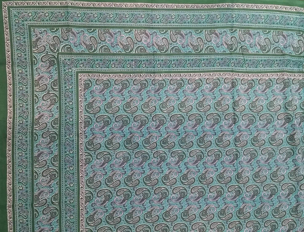 Handmade Paisley Print Cotton Tapestry Beach Sheet Bedspread Coverlet Full 88"x106" Green - Sweet Us