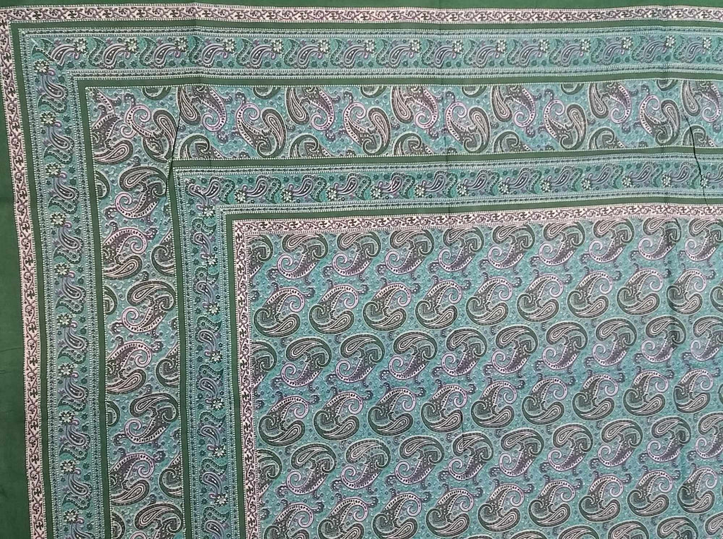Handmade Paisley Print Cotton Tapestry Beach Sheet Bedspread Coverlet Full 88"x106" Green - Sweet Us