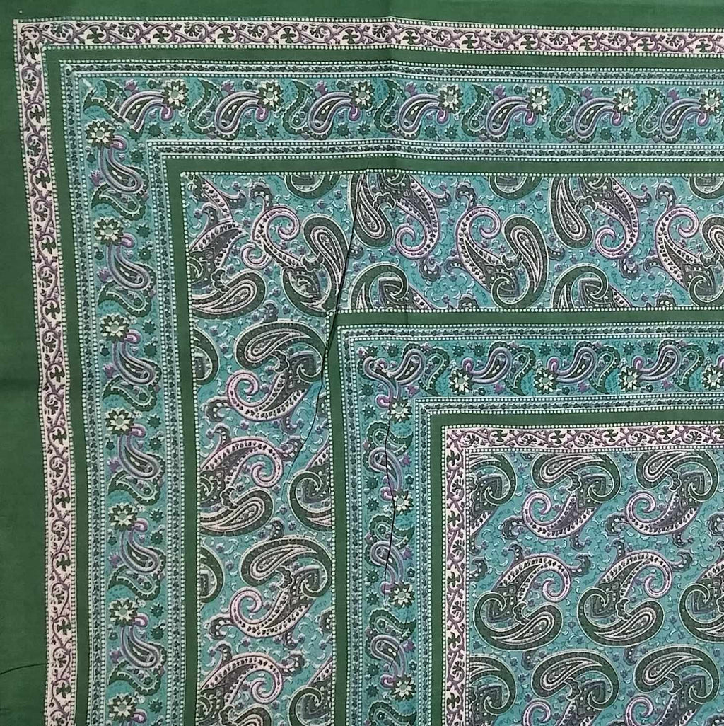 Handmade Paisley Print Cotton Tapestry Beach Sheet Bedspread Coverlet Full 88"x106" Green - Sweet Us