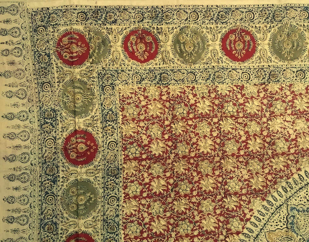 Veggie Dye Hand Block Print Cotton Tapestry Spread Throw 88"x108" Earthy Red - Sweet Us