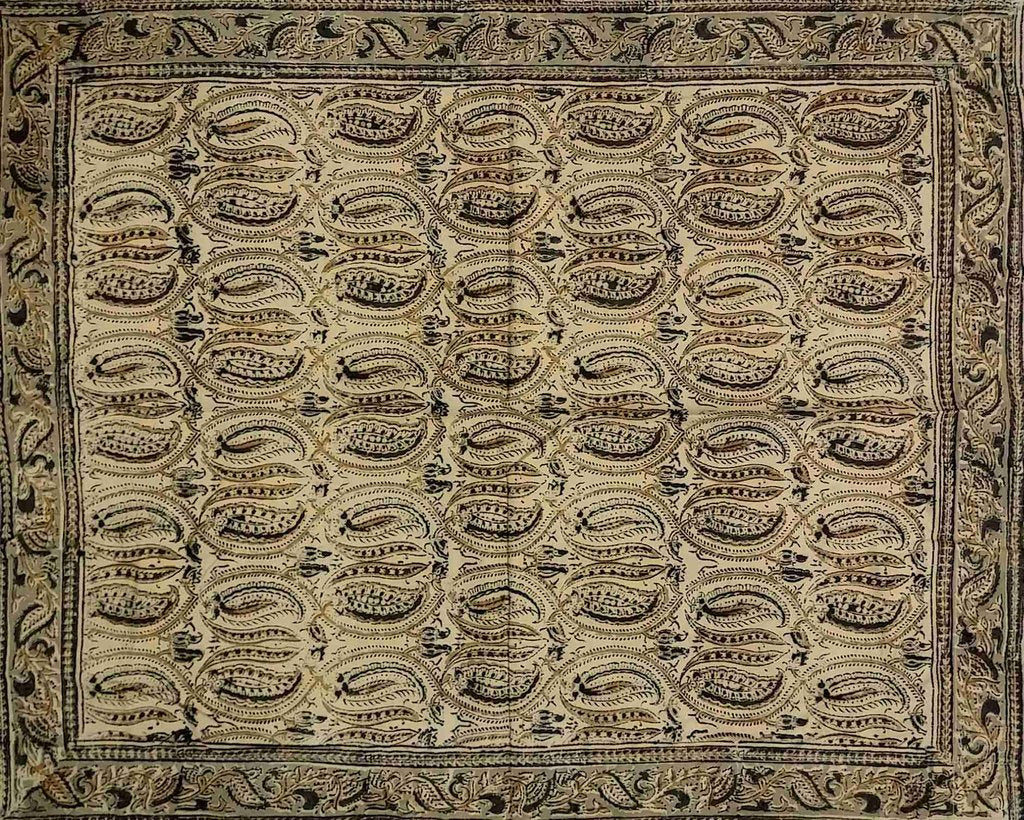 Block Print Vegetable Dye Reversible Cotton Duvet Cover Queen Sham Green Blue