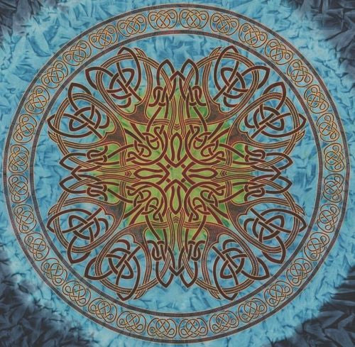 Clearance Sale Handmade Cotton Celtic Circle Tie dye Wheel of Life Tapestry Coverlet Full Blue - Sweet Us