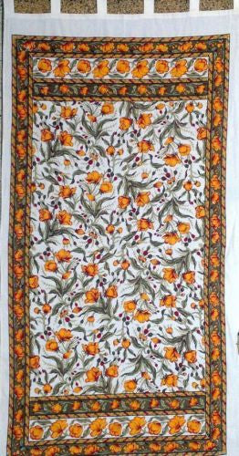 CLEARANCE Handmade French Floral Tab Top Curtain 100% Cotton Drape Door Panel Ivory Lemon - Sweet Us