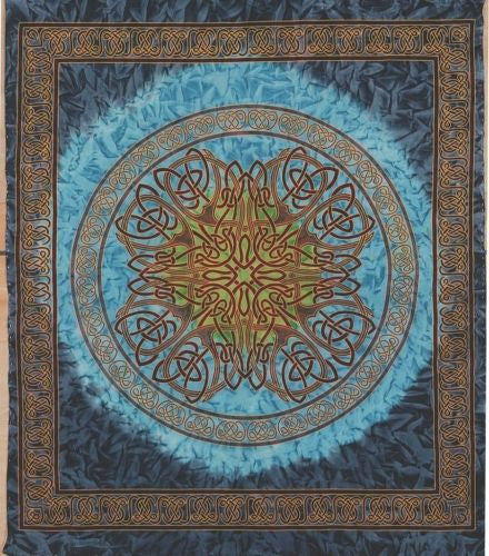 Clearance Sale Handmade Cotton Celtic Circle Tie dye Wheel of Life Tapestry Coverlet Full Blue - Sweet Us