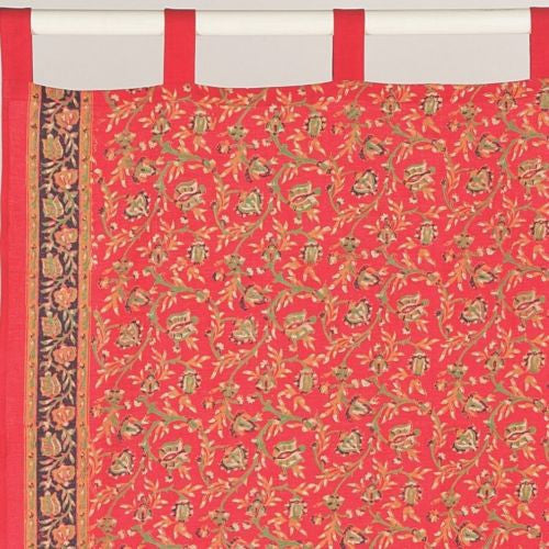 Handmade Floral Vine Tab Top Curtain 100% Cotton Drape Door Panel 44x88 Red - Sweet Us