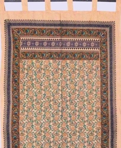 Handmade Floral Print 100% Cotton Tab Top Curtain Drape Panel 44x88 Green Earthy - Sweet Us