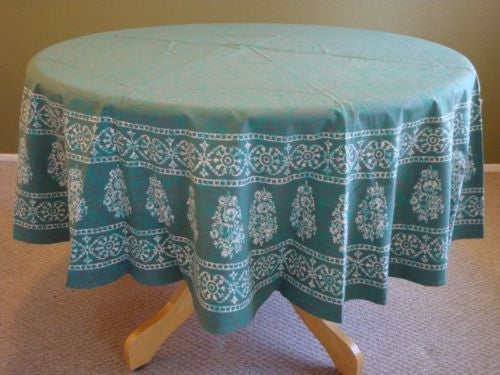 Handmade Floral Bouquet Tablecoth 100% Cotton Hand Printed 72" Round Gorgeous - Sweet Us