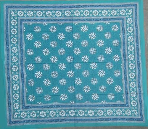 Handmade 100% Cotton Sunflower Spiral Tablecloth Tapestry Spread Turquoise 60x88 - Sweet Us